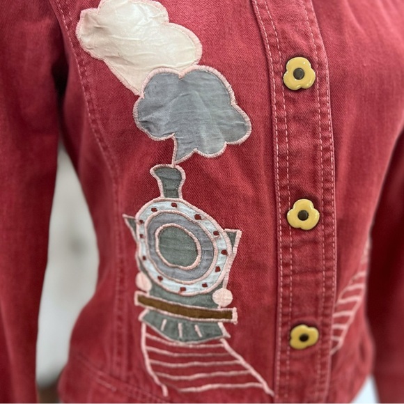 Roncelli Vintage 1970s Novelty Train Appliqué Denim Jacket Top Wearable Art Sz S - Picture 13 of 16